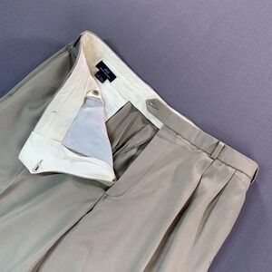 Brooks Brothers 346 Dress Pants Mens 36x28 Beige Wool Pleated Cuffed Trousers